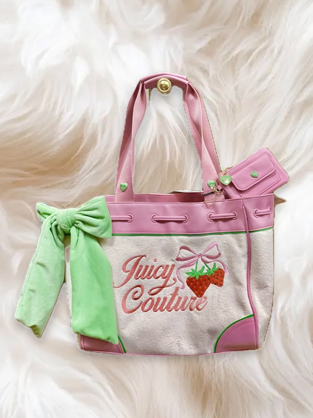Juicy Couture Strawberry Retro Daydreamer Bag in Blush Pink. Y2K inspired.